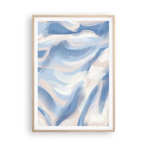 Póster en marco roble claro - Ondas azules - 70x100 cm