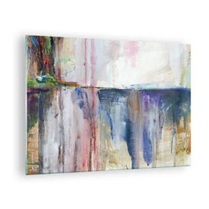 Cuadro sobre vidrio - Impresiones sobre Vidrio - Una abstracción colorida con vetas de pintura y texturas dinámicas. - 70x50cm - Impresiones y asociaciones de colores - Decoración de pared moderna para salón y dormitorio ARTTOR