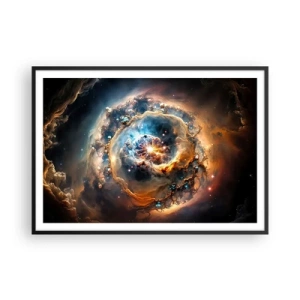 Póster en marco negro - Una visión abstracta de una explosión cósmica en tonos dorados y azules. - 100x70cm - El inicio de todo - Decoración de pared moderna para salón y dormitorio ARTTOR