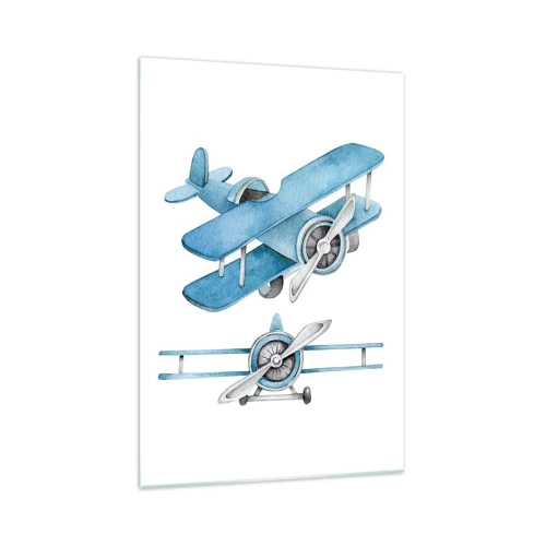 Cuadro sobre vidrio - Impresiones sobre Vidrio - Aviones retro azules - 70x100cm - Un ganador nato - Decoración de pared moderna para salón y dormitorio ARTTOR