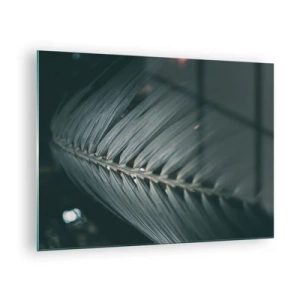 Cuadro sobre vidrio - Impresiones sobre Vidrio - Primer plano de una hoja de palma verde oscuro con reflejo de luz. - 70x50cm - La precisión de la naturaleza - Decoración de pared moderna para salón y dormitorio ARTTOR