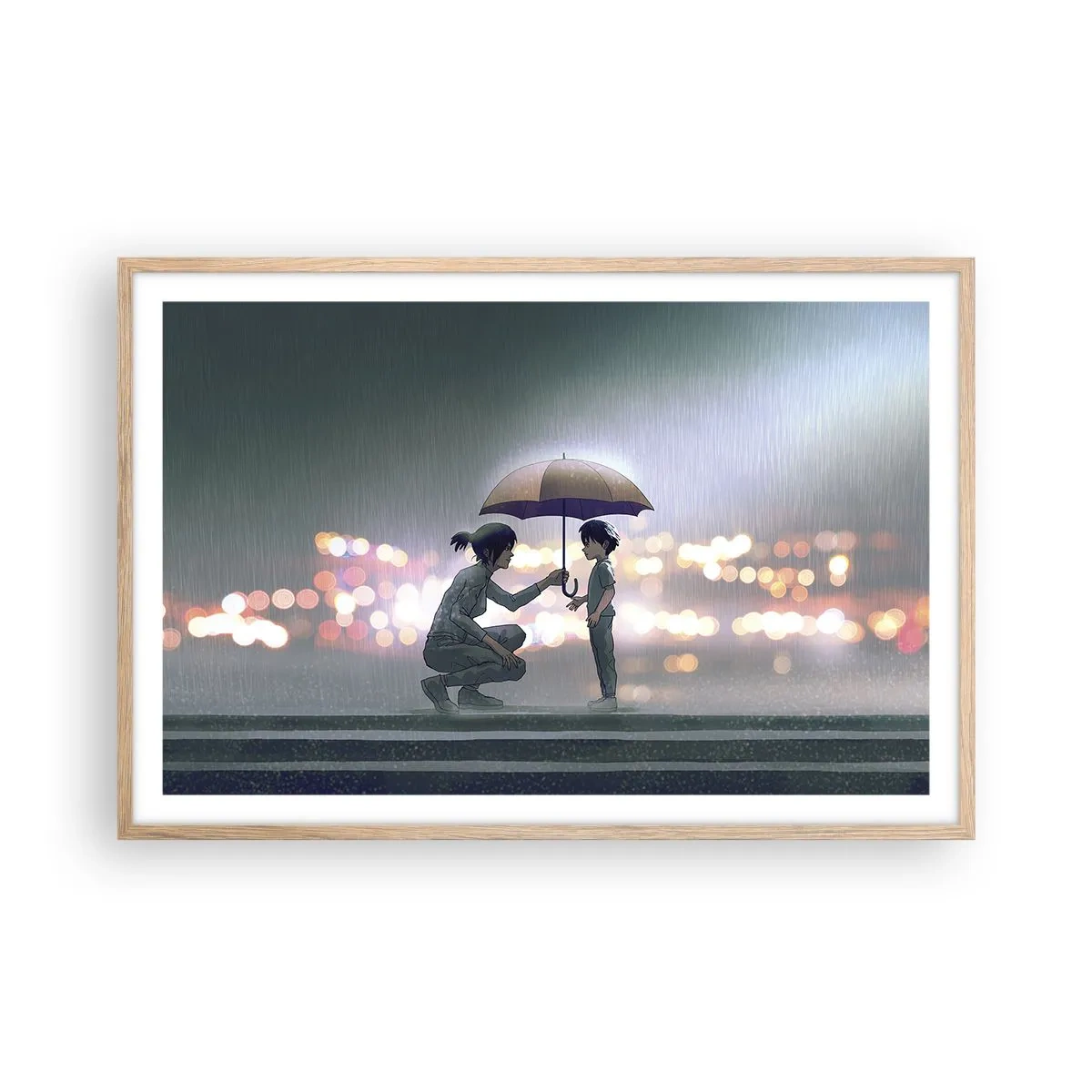 Póster en marco roble claro - Y todo está bien - 91x61 cm