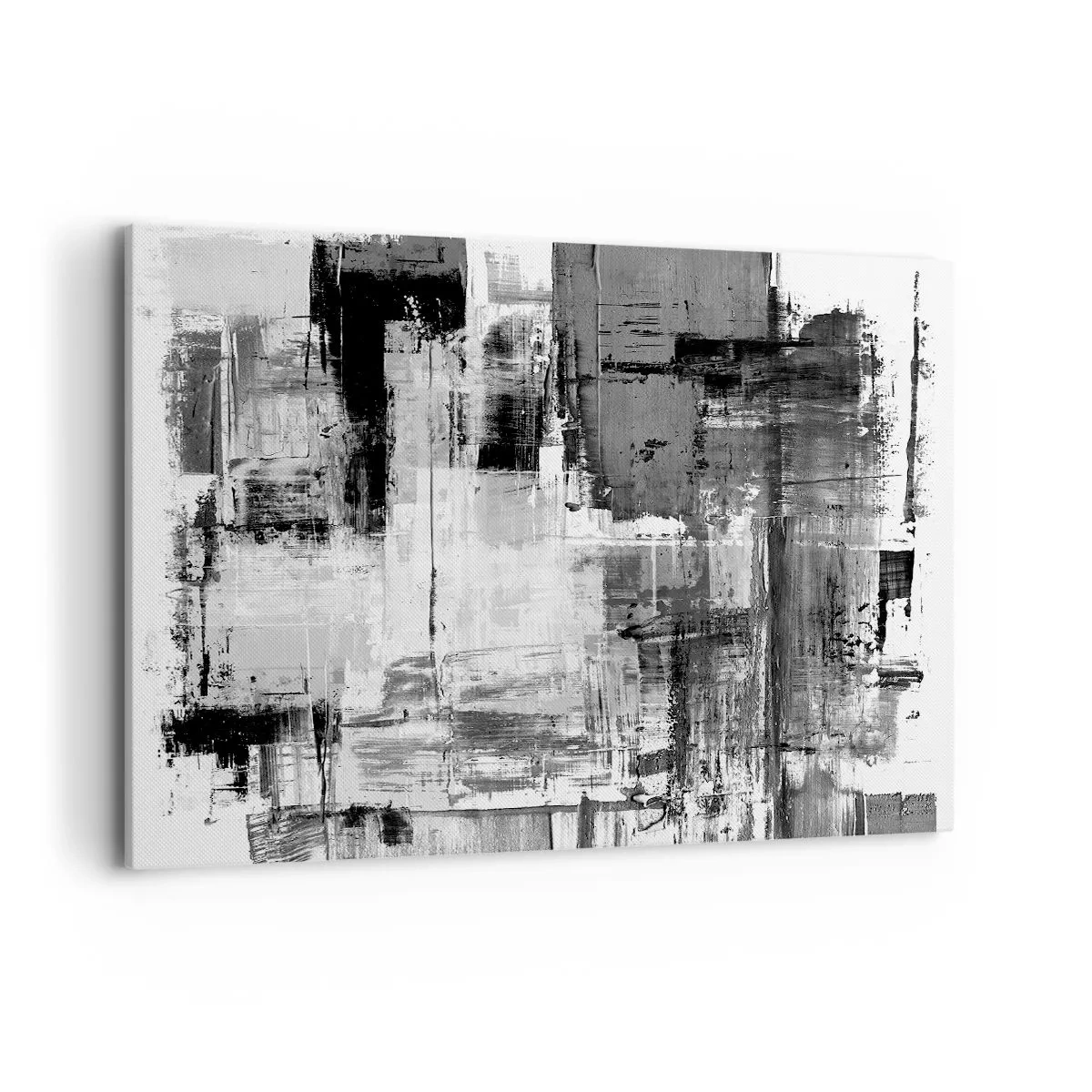 Cuadro sobre lienzo - Impresión de Imagen - Composición abstracta en blanco, negro y gris. - 100x70cm - El gris es hermoso - Decoración de pared moderna para salón y dormitorio ARTTOR