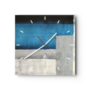 Reloj de pared - Reloj de vidrio - Una composición abstracta con tonos de azul, gris y blanco. - 30x30cm - Composición poética de gris y azul - Decoración de pared moderna para salón y dormitorio ARTTOR