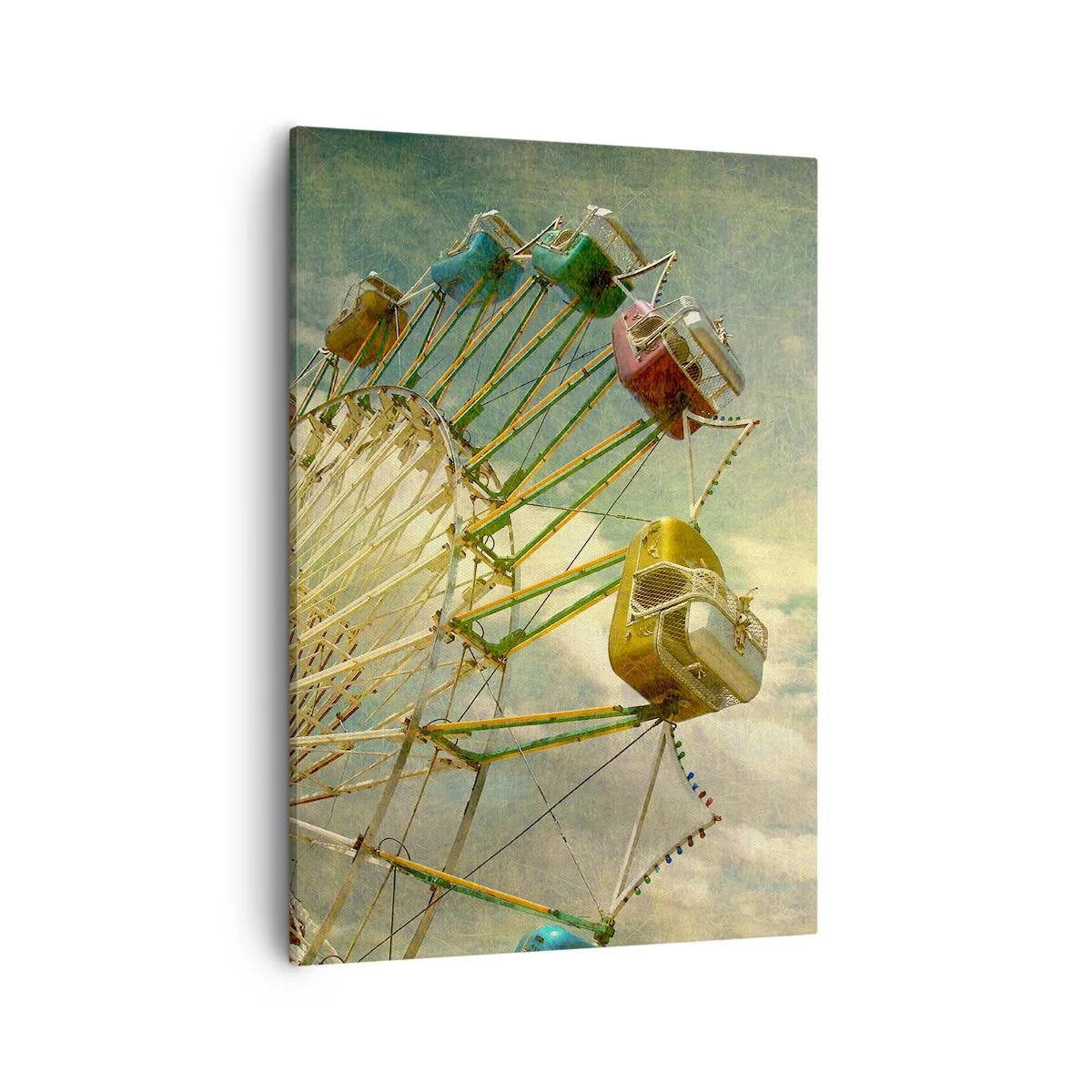Cuadro sobre lienzo - Impresión de Imagen - Fotografía retro de una noria con palmeras contra el cielo. - 50x70cm - Será, será un día estupendo.... - Decoración de pared moderna para salón y dormitorio ARTTOR