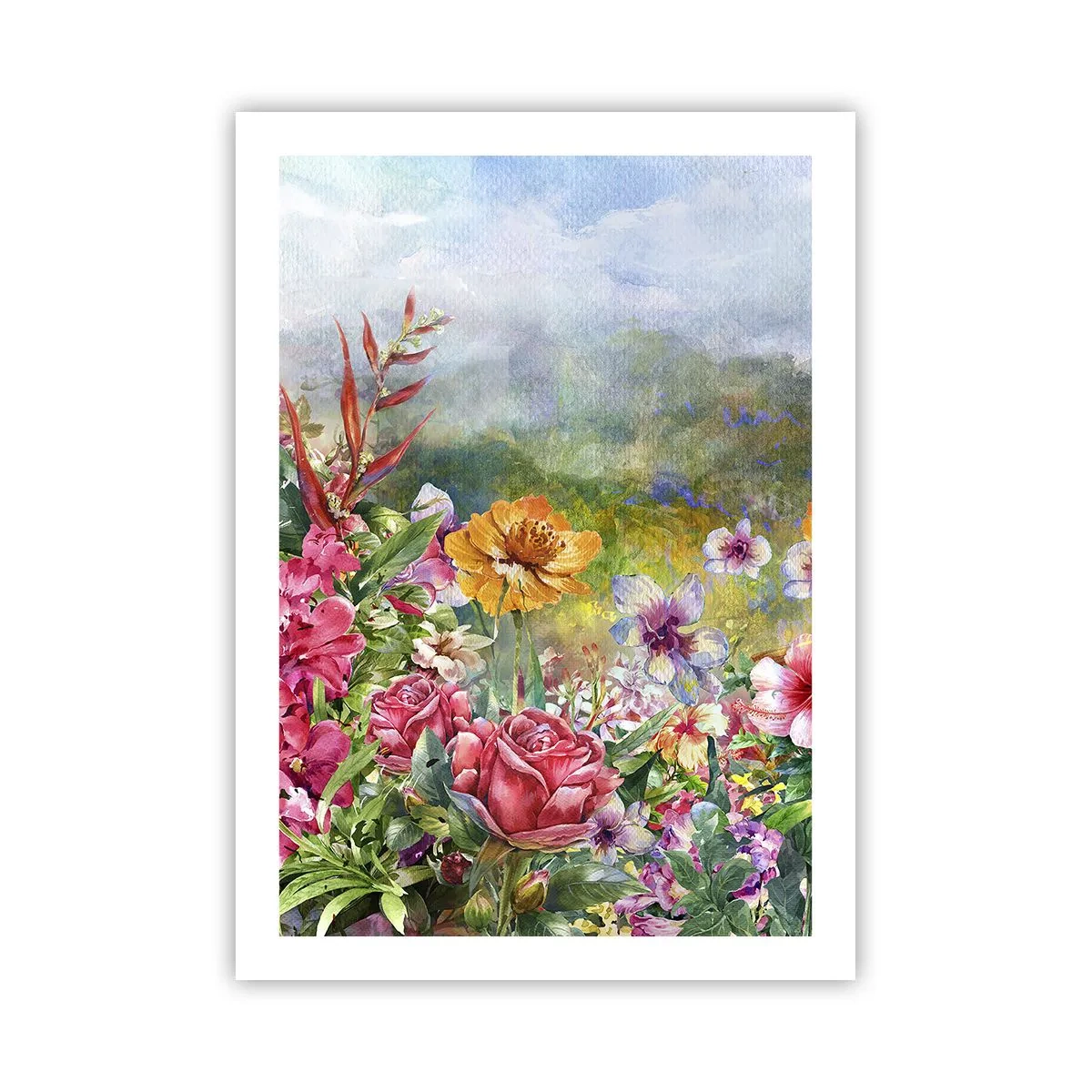 Póster - Un campo de flores en un día soleado. - 50x70cm - Un jardín enloquecido - Decoración de pared moderna para salón y dormitorio ARTTOR
