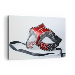 Cuadro sobre lienzo - Impresión de Imagen - Máscara de carnaval roja sobre un fondo claro - 120x80cm - Invitación al baile - Decoración de pared moderna para salón y dormitorio ARTTOR