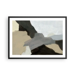 Póster en marco negro - Formas abstractas en tonos beige, marrón y gris. - 70x50cm - Abstracción: partes del gris - Decoración de pared moderna para salón y dormitorio ARTTOR