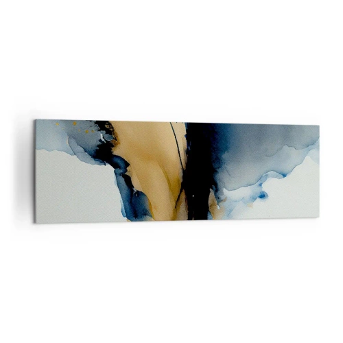 Cuadro sobre lienzo - Impresión de Imagen - Una composición abstracta en tonos azul marino y dorado. - 160x50cm - Tras el telón - Decoración de pared moderna para salón y dormitorio ARTTOR