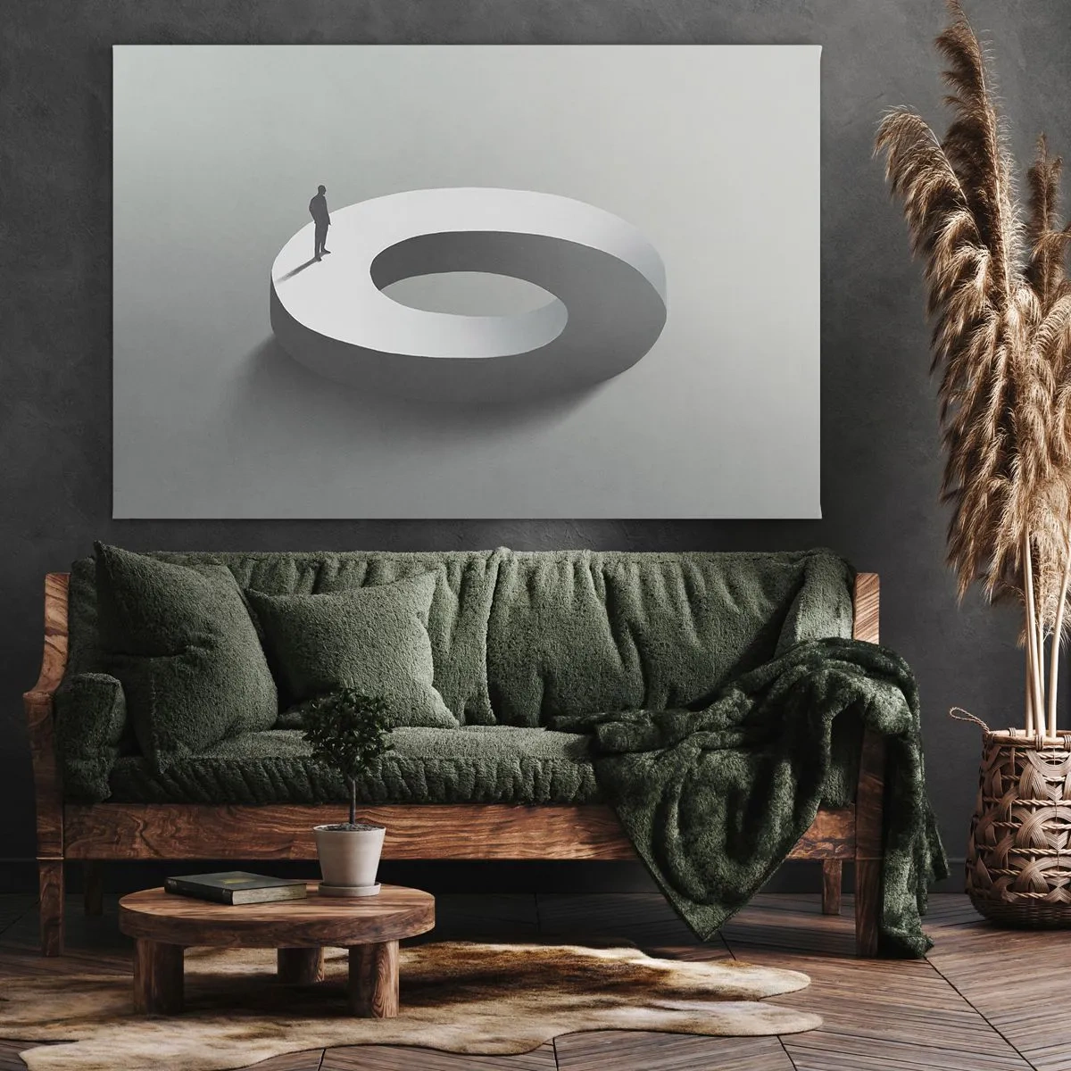 Cuadro sobre lienzo - Impresión de Imagen - Un hombre sobre una estructura gris y abstracta. - 70x50cm - Ser sabio no es una labor sencilla - Decoración de pared moderna para salón y dormitorio ARTTOR