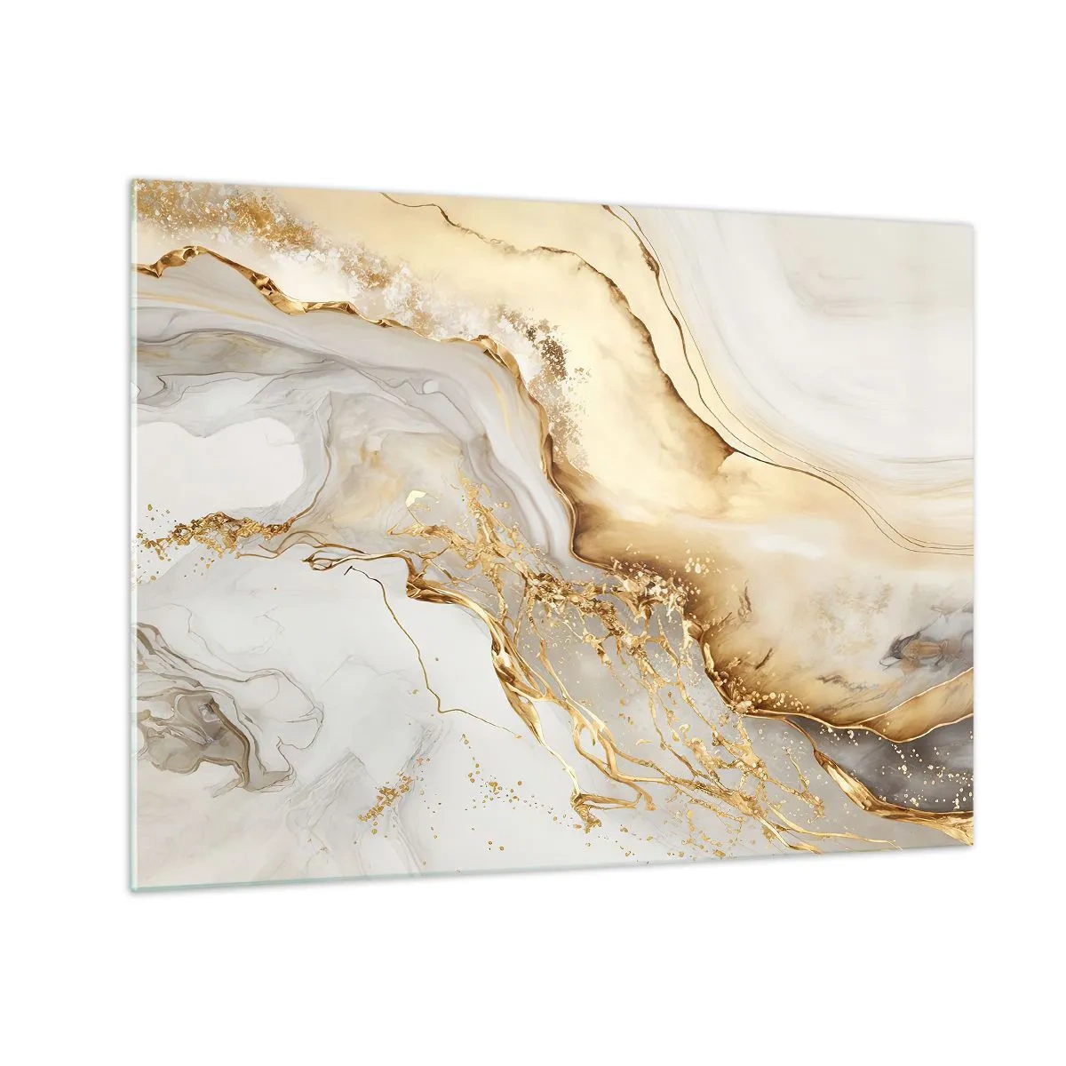 Cuadro sobre vidrio - Impresiones sobre Vidrio - Rayas abstractas doradas y beige sobre un fondo claro - 70x50cm - Abstracción: belleza y bondad - Decoración de pared moderna para salón y dormitorio ARTTOR