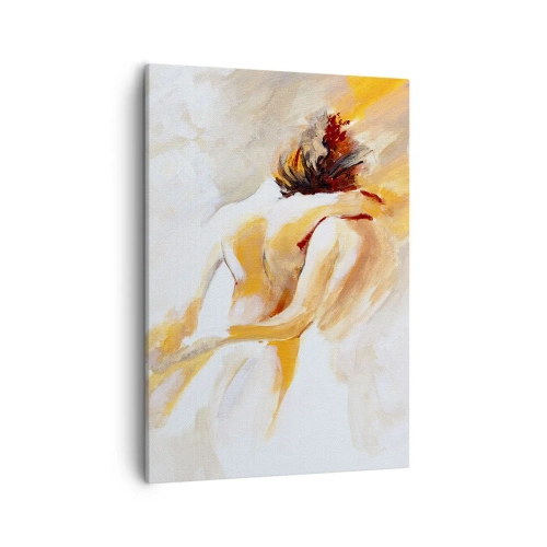 Cuadro sobre lienzo - Impresión de Imagen - Escena abstracta de un abrazo romántico. - 50x70cm - En un cielo de cercanía - Decoración de pared moderna para salón y dormitorio ARTTOR