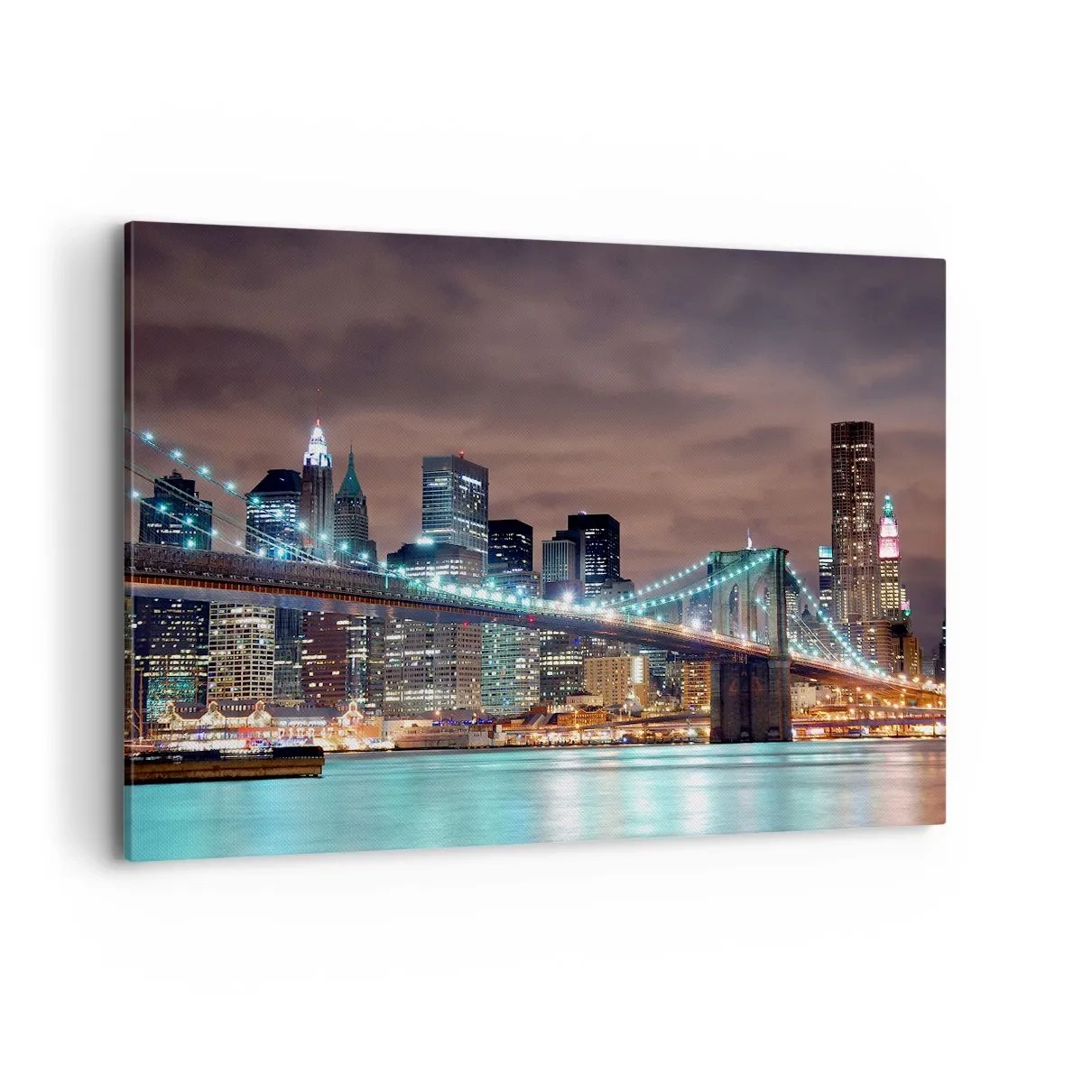 Cuadro sobre lienzo - Impresión de Imagen - El puente iluminado por la noche con el panorama de la ciudad moderna como telón de fondo. - 120x80cm - Las luces de la gran ciudad - Decoración de pared moderna para salón y dormitorio ARTTOR