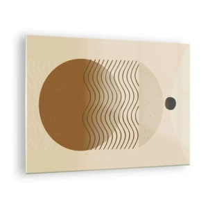 Cuadro sobre vidrio - Impresiones sobre Vidrio - Composición geométrica con ondas y círculos en colores beige. - 70x50cm - Sobre el origen de las figuras geométricas - Decoración de pared moderna para salón y dormitorio ARTTOR