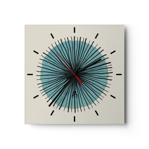 Reloj de pared - Reloj de vidrio - Forma circular abstracta con rayos azules - 30x30cm - Radiante en azul - Decoración de pared moderna para salón y dormitorio ARTTOR