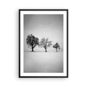 Póster en marco negro - Tres árboles en un campo nevado en blanco y negro - 50x70cm - ¿Con qué sueñan? - Decoración de pared moderna para salón y dormitorio ARTTOR