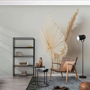 Fotomural Premium Sand - Hojas de palma secas sobre un fondo claro en estilo boho - 100x70cm - Armonía y consuelo - Decoración de pared moderna para salón y dormitorio ARTTOR