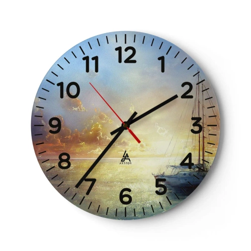 Reloj de pared - Reloj de vidrio - En una bahía dorada - 40x40 cm