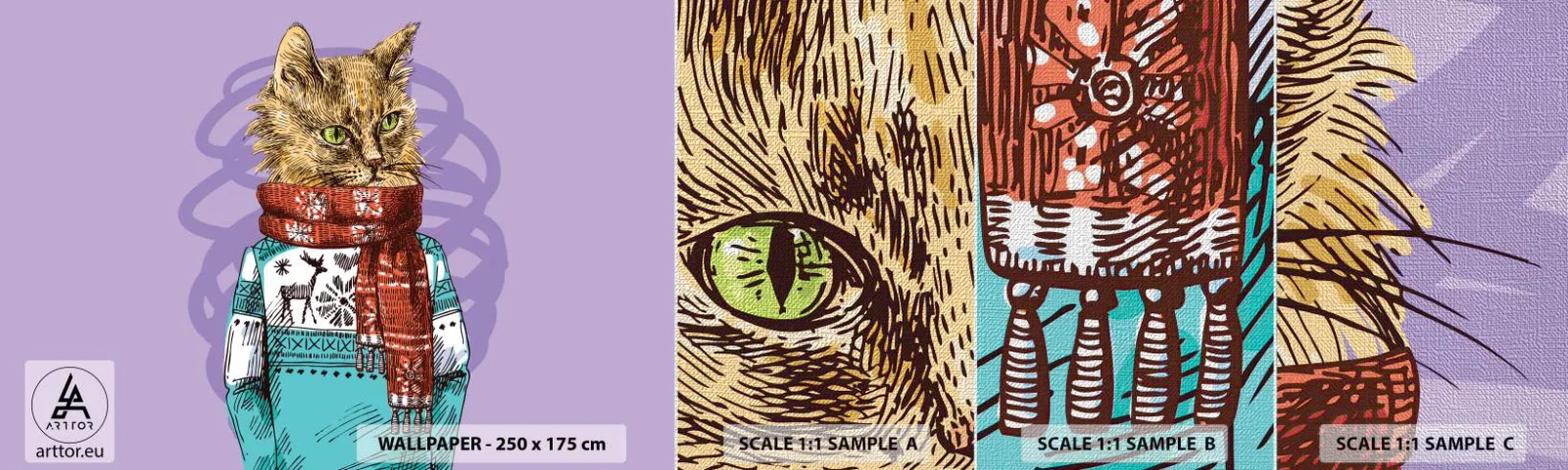 Muestra de fotomural Premium Canvas - El gato no solo tenía botas - Abstracción, Gato, Suéter de lana - 100x30 cm