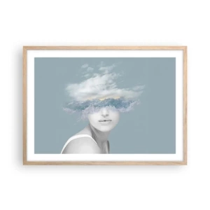 Póster en marco roble claro - Con la cabeza en las nubes - 70x50 cm