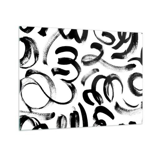 Cuadro sobre vidrio - Impresiones sobre Vidrio - Pinceladas abstractas en blanco y negro - 70x50cm - Negro sobre blanco - Decoración de pared moderna para salón y dormitorio ARTTOR