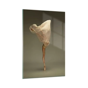 Cuadro sobre vidrio - Impresiones sobre Vidrio - Una bailarina flotando en el aire con tela. - 80x120cm - A punto de volar - Decoración de pared moderna para salón y dormitorio ARTTOR