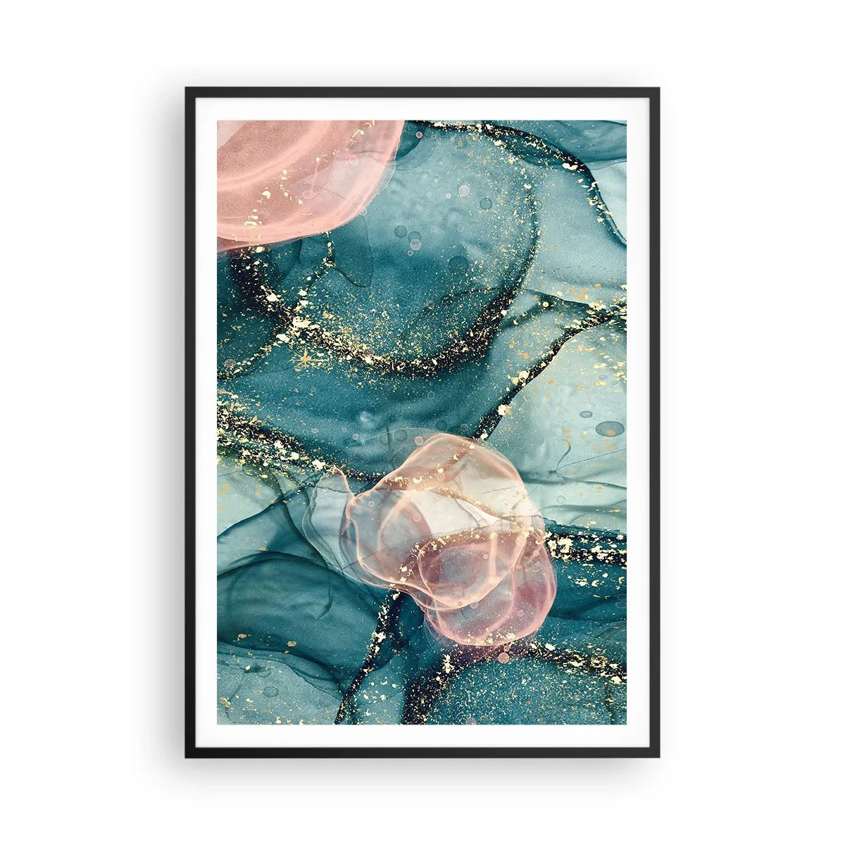 Póster en marco negro - Seda azul, tul rosa - 70x100 cm