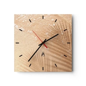Reloj de pared - Reloj de vidrio - La sombra de una palmera sobre la arena con un delicado patrón de ondas. - 30x30cm - La sombra de un verano caluroso - Decoración de pared moderna para salón y dormitorio ARTTOR