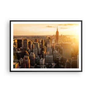 Póster en marco negro - El horizonte de la ciudad de Nueva York al atardecer con vistas al Empire State Building - 100x70cm - Creciendo al sol - Decoración de pared moderna para salón y dormitorio ARTTOR