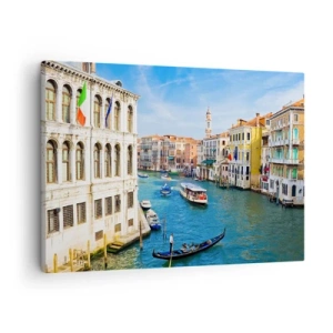 Cuadro sobre lienzo - Impresión de Imagen - Un canal veneciano con una góndola y edificios coloridos. - 70x50cm - Tráfico único en el mundo - Decoración de pared moderna para salón y dormitorio ARTTOR