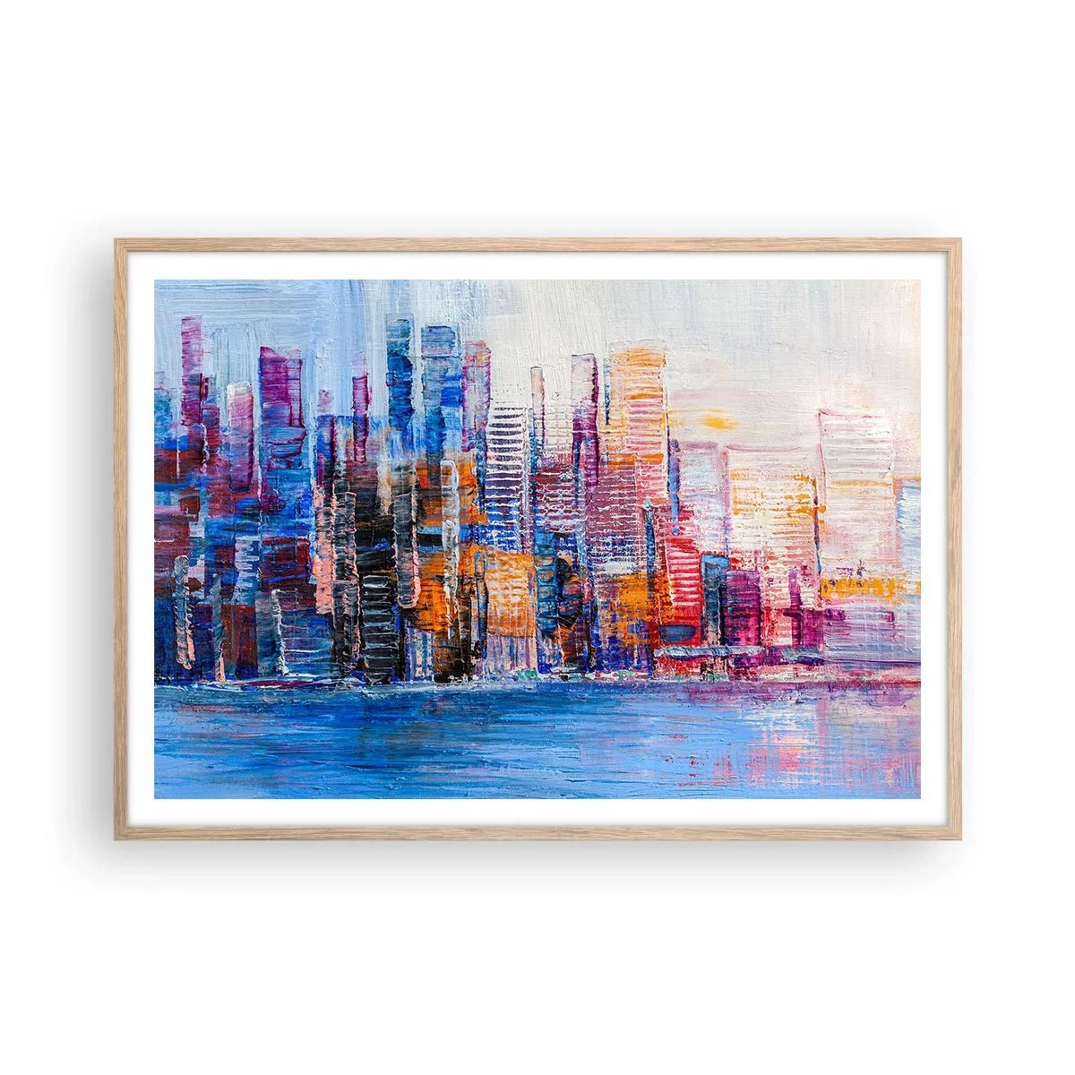 Póster en marco roble claro - Una metrópoli alegre - 100x70 cm