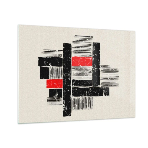 Cuadro sobre vidrio - Impresiones sobre Vidrio - Rayas abstractas en negro y rojo - 70x50cm - Rojo y negro - Decoración de pared moderna para salón y dormitorio ARTTOR