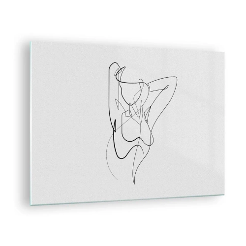 Cuadro sobre vidrio - Impresiones sobre Vidrio - Una silueta femenina dibujada con una sola línea sobre un fondo blanco. - 70x50cm - Realmente, tal y como eres - Decoración de pared moderna para salón y dormitorio ARTTOR