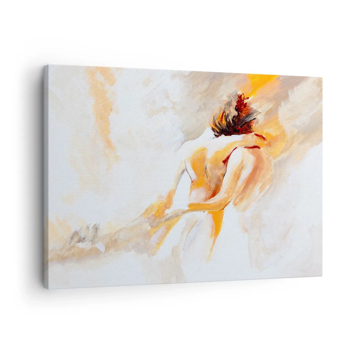 Cuadro sobre lienzo - Impresión de Imagen - Escena abstracta de un abrazo romántico. - 70x50cm - En un cielo de cercanía - Decoración de pared moderna para salón y dormitorio ARTTOR