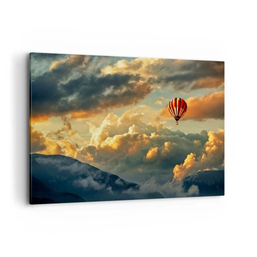 Cuadro sobre lienzo - Impresión de Imagen - Un globo contra un fondo de nubes dramáticas. - 100x70cm - Vuelo porque quiero - Decoración de pared moderna para salón y dormitorio ARTTOR