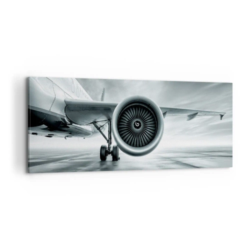 Cuadro sobre lienzo - Impresión de Imagen - El motor a reacción de un avión en la pista - 120x50cm - Hay poder - Decoración de pared moderna para salón y dormitorio ARTTOR
