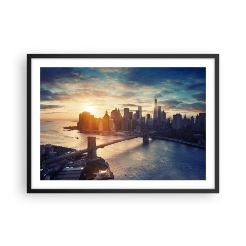 Póster en marco negro - Panorama de la ciudad con el puente y el río a la luz del sol poniente - 70x50cm - Un monumento a la cultura occidental - Decoración de pared moderna para salón y dormitorio ARTTOR