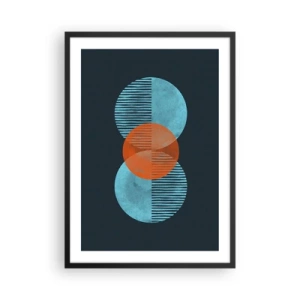 Póster en marco negro - Círculos simétricos en tonos azules y naranjas con líneas. - 50x70cm - Composición simétrica - Decoración de pared moderna para salón y dormitorio ARTTOR