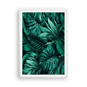 Póster en marco blanco - Profundidad del verde tropical - 70x100 cm