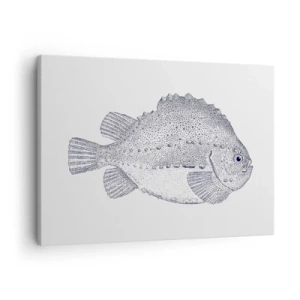 Cuadro sobre lienzo - Impresión de Imagen - Dibujo en blanco y negro de un pez sobre un fondo blanco en estilo minimalista. - 70x50cm - Para el álbum del naturalista - Decoración de pared moderna para salón y dormitorio ARTTOR