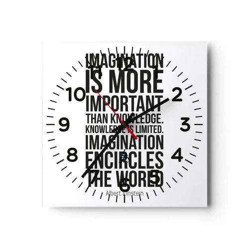 Reloj de pared - Reloj de vidrio - Einstein, sobre el poder de la imaginación - 40x40 cm