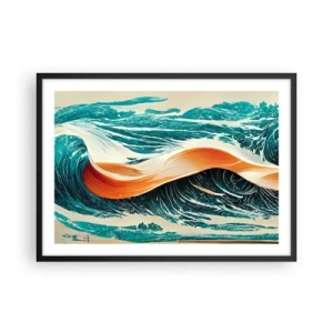 Póster en marco negro - Olas marinas dinámicas con cinta abstracta - 70x50cm - El sueño de un surfista - Decoración de pared moderna para salón y dormitorio ARTTOR