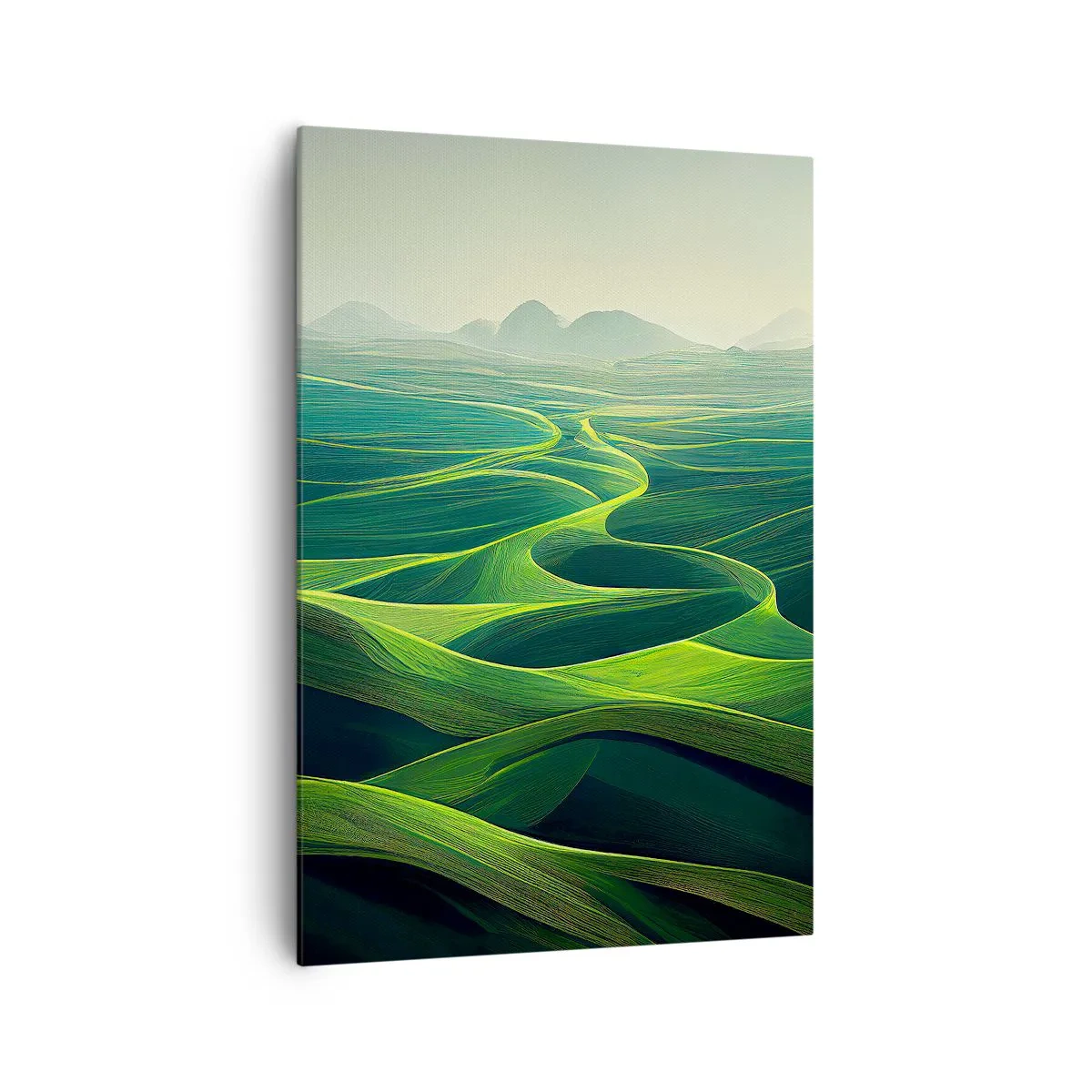 Cuadro sobre lienzo - Impresión de Imagen - Colinas verdes con senderos ondulados - 70x100cm - Valles en tonos verdes - Decoración de pared moderna para salón y dormitorio ARTTOR