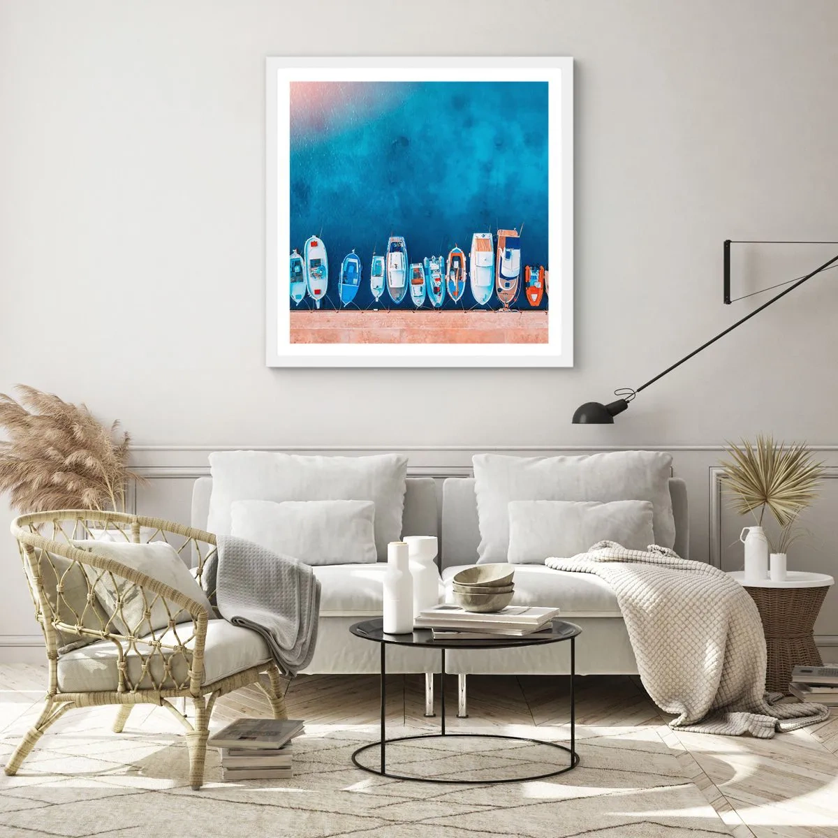 Póster en marco blanco - En fila y a la espera - 50x50 cm