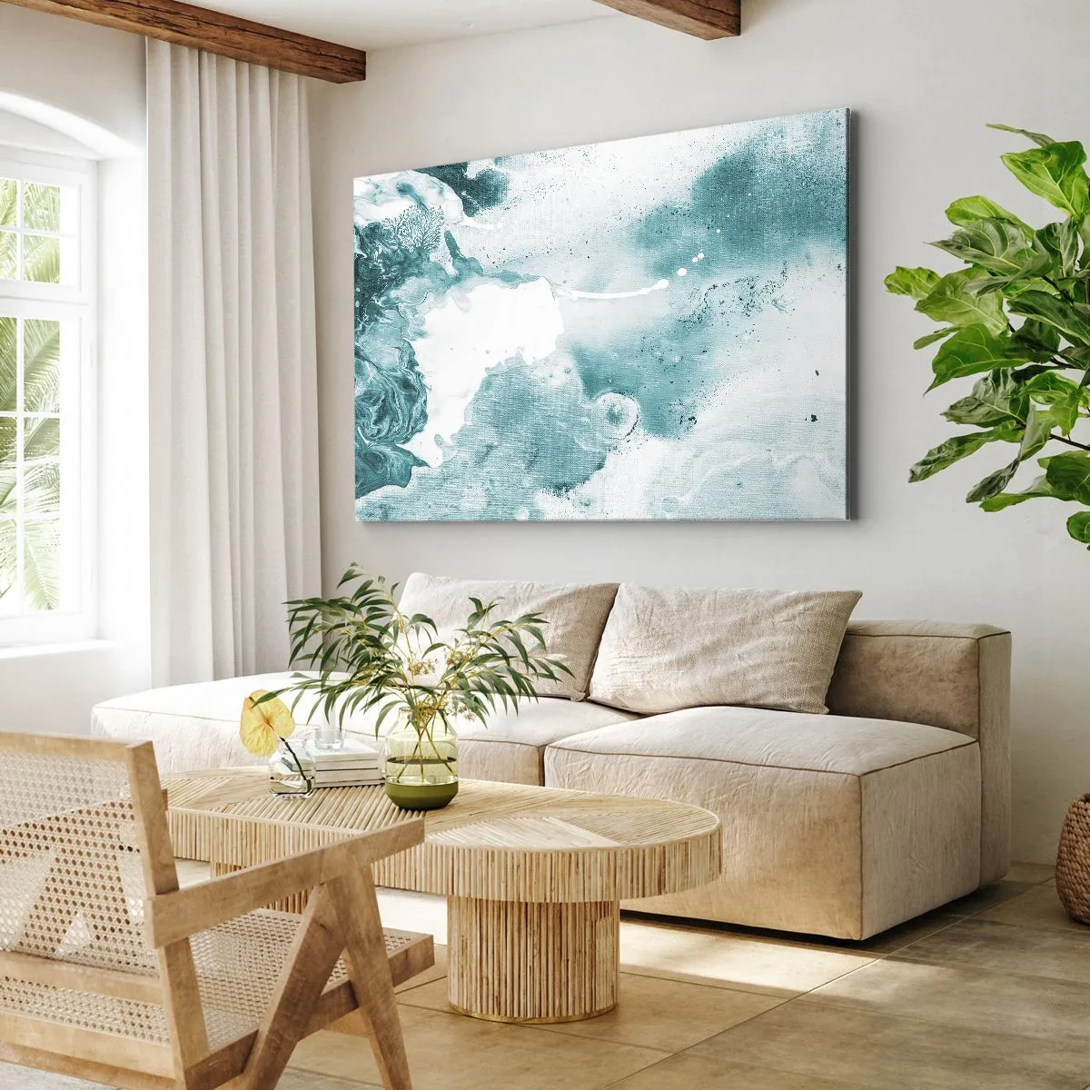 Cuadro sobre lienzo - Impresión de Imagen - Abstracción en tonos azules con delicados acentos de blanco. - 70x50cm - Remansos de azul - Decoración de pared moderna para salón y dormitorio ARTTOR
