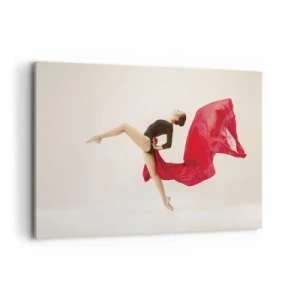 Cuadro sobre lienzo - Impresión de Imagen - Una bailarina dinámica con un traje negro y tela roja en movimiento. - 100x70cm - Rojo y negro - Decoración de pared moderna para salón y dormitorio ARTTOR
