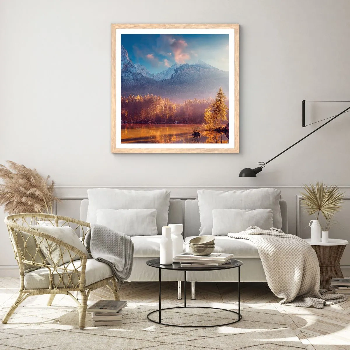 Póster en marco roble claro - Entre las montañas y los valles - 40x40 cm