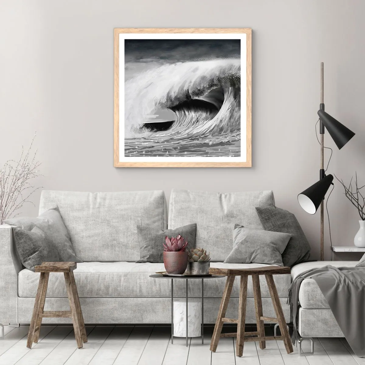 Póster en marco roble claro - La ira del océano - 60x60 cm
