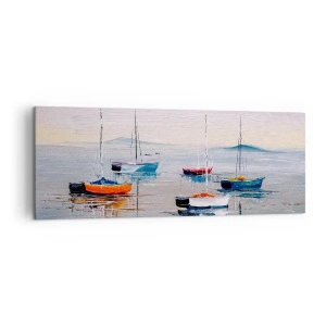 Cuadro sobre lienzo - Impresión de Imagen - Barcos coloridos en aguas tranquilas - 140x50cm - Un más que merecido descanso - Decoración de pared moderna para salón y dormitorio ARTTOR