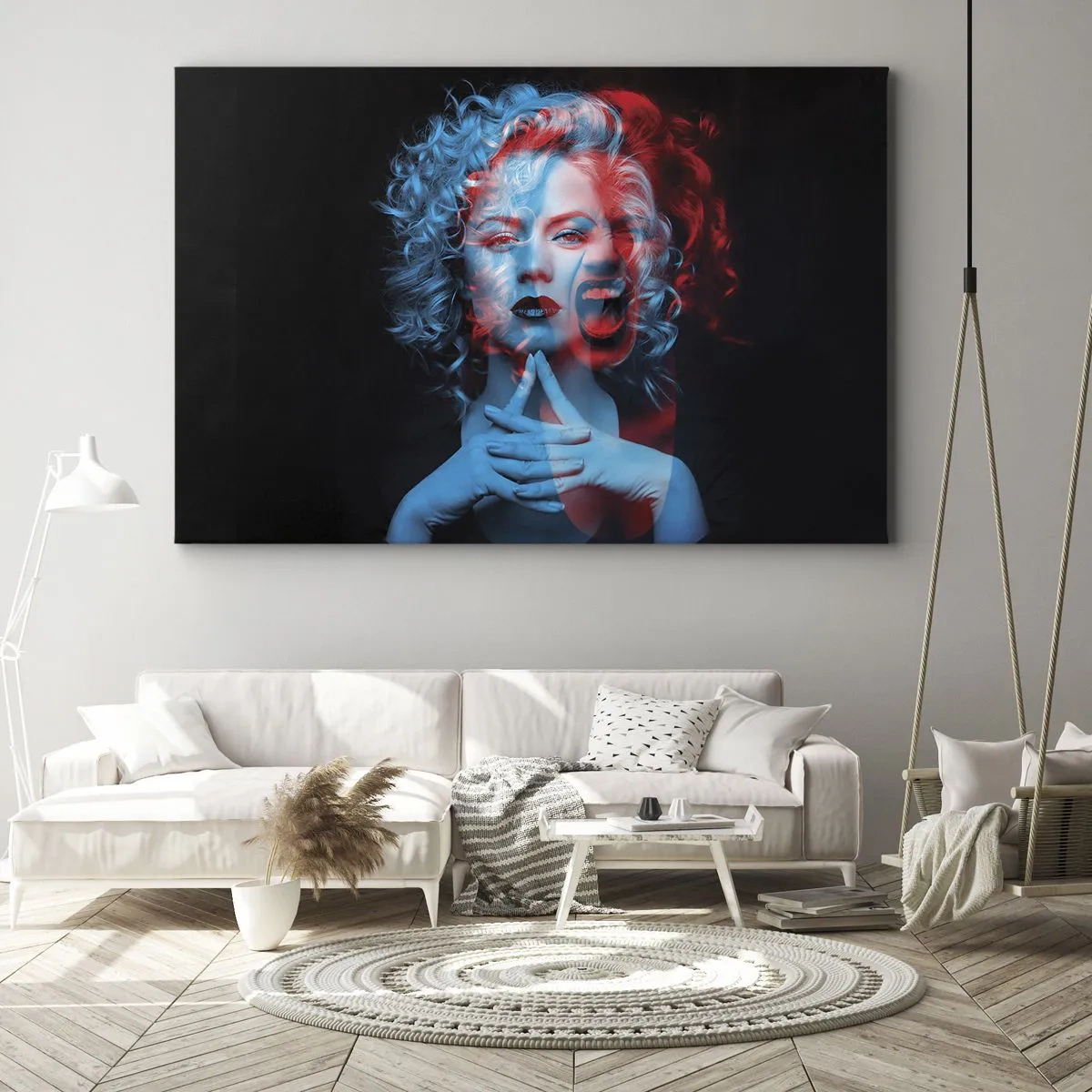 Cuadro sobre lienzo - Impresión de Imagen - Doble retrato de una mujer en rojo y azul - 70x50cm - Alter ego - Decoración de pared moderna para salón y dormitorio ARTTOR